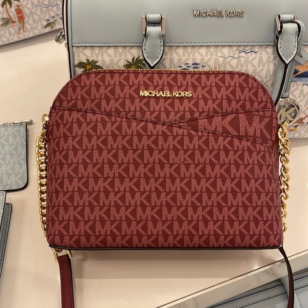 MICHAEL KORS Jet Set Medium Logo Dome Satchel Mulberry Multi - Picture 1 of 16